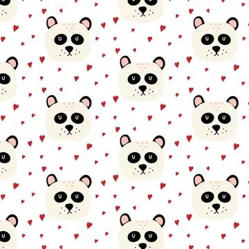 Childish hand-drawn seamless pattern with panda. Stock Illustration