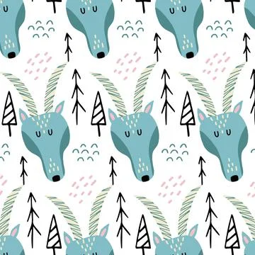 Childish hand-drawn seamless pattern with goat Stock Illustration