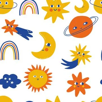 Childish hand-drawn seamless repeating color simple flat pattern with different Stock Illustration