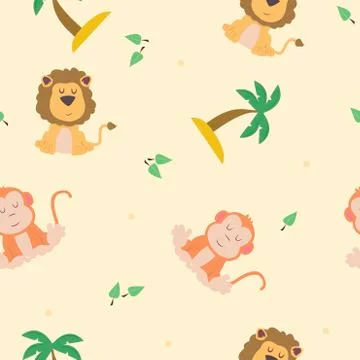 Childish Jungle Seamless Pattern Stock Illustration