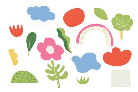 Childish naive objects, shapes, geometric, multicolored for design cards, p.. Stock Illustration