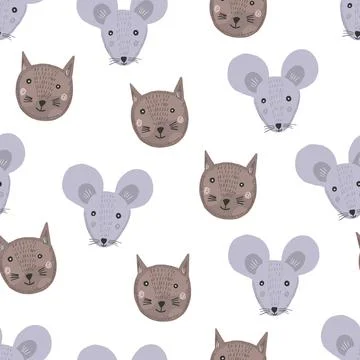 Childish pattern with cute cats and mice heads Stock Illustration