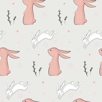 Childish pattern with cute rabbits Stock Illustration