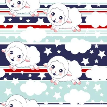Childish pattern with cute sheeps on Abstract vector striped pattern with col Illustrazione stock