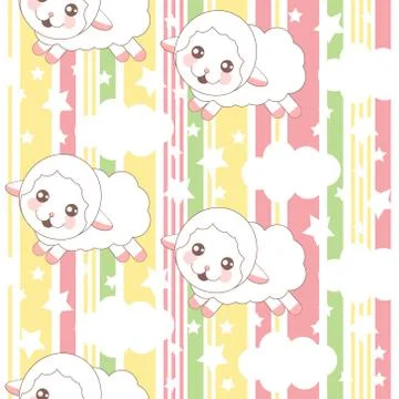 Childish pattern with cute sheeps on Abstract vector striped pattern with col Stock Illustration