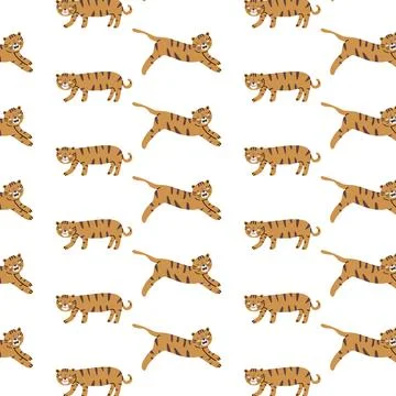 Childish pattern with cute tiger wild animal 스톡 일러스트