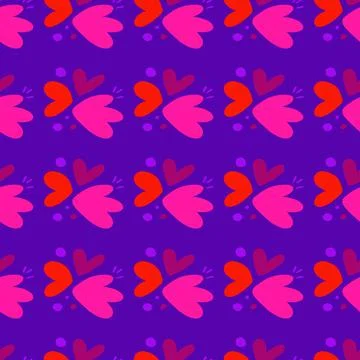 Childish pattern with flowers seamless pattern. Creative abstract heart shape 스톡 일러스트