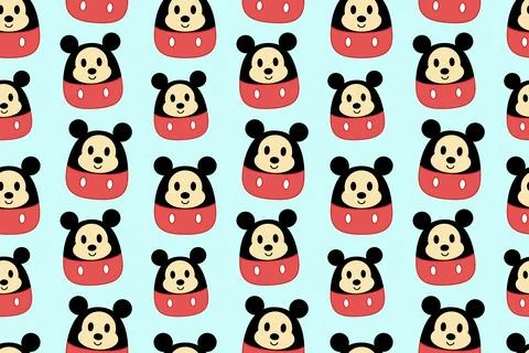 Childish pattern with mouses. Squishmallow. Black mouse. Kawaii, Vector Stock Illustration