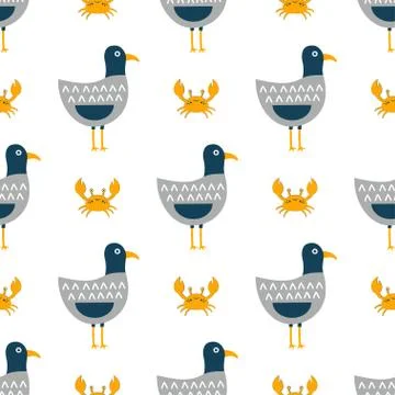 Childish pattern with seagulls Stock Illustration