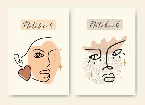 Childish school notebook cover design templates. Diary cover page design woma Stock Illustration
