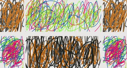 Childish scribble art with colorful random lines and abstract shapes, scribbl Illustrazione stock