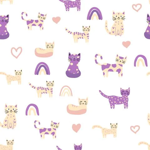 Childish seamless pattern with animals and rainbow. Kids pastel textile print イラスト素材