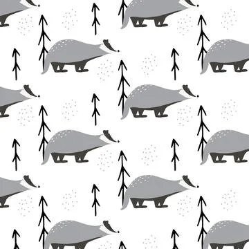 Childish seamless pattern with badger. Stock Illustration