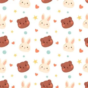 Childish seamless pattern with bunny and bear. Vector background Stock Illustration