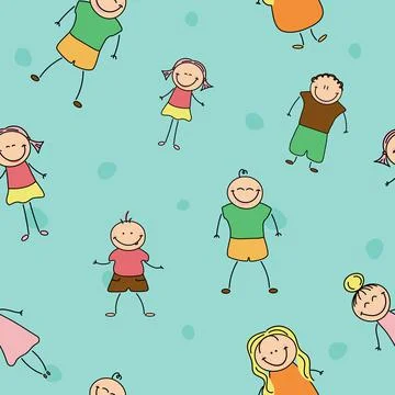 Childish seamless pattern with characters. Stock Illustration