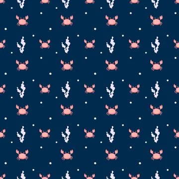 Childish seamless pattern with crab. gentle pattern for girls, textile Stock Illustration