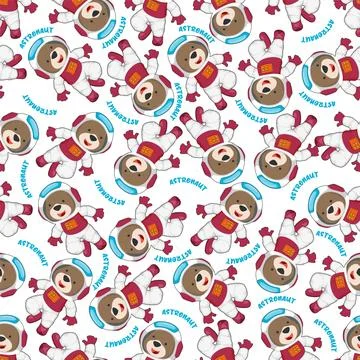 Childish seamless pattern with cute bear astronaut on space Stock Illustration