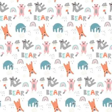 Childish seamless pattern with cute bears. Creative scandinavian style kids Stock Illustration