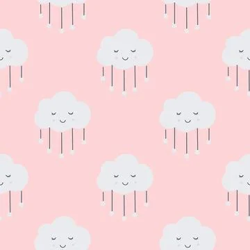 Childish seamless pattern with cute clouds in Scandinavian style. Baby print. Stock Illustration
