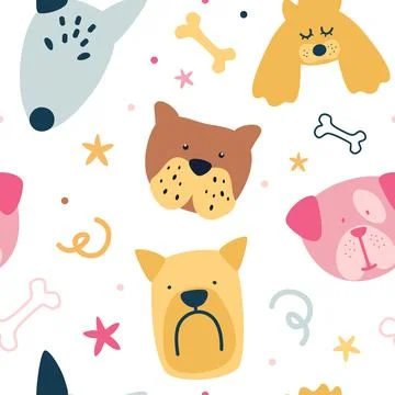 Childish seamless pattern with cute creative dogs. Texture in scandinavian st Stock Illustration