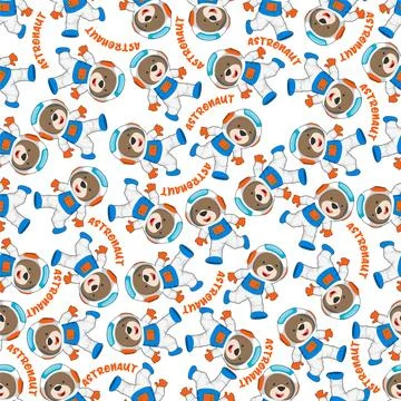 Childish seamless pattern with cute fox astronaut on space. イラスト素材