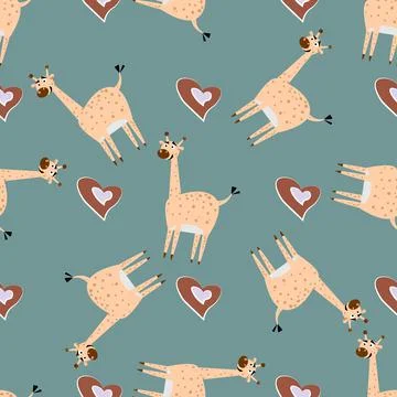 Childish seamless pattern with cute giraffe. and heart Creative texture for f Stock Illustration
