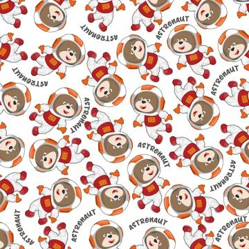 Childish seamless pattern with cute monkey astronaut on space. Illustrazione stock