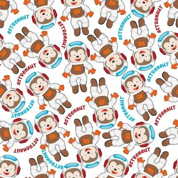 Childish seamless pattern with cute monkey astronaut on space. 스톡 일러스트