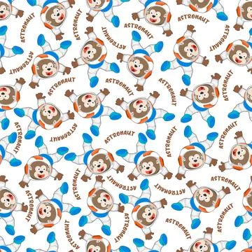 Childish seamless pattern with cute monkey astronaut on space Illustrazione stock