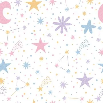 Childish seamless pattern with cute moon and stars. Nursery baby background.. Stock Illustration