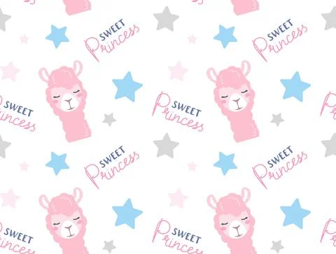 Childish seamless pattern Cute pink llama. Texture for children and newborns Stock Illustration