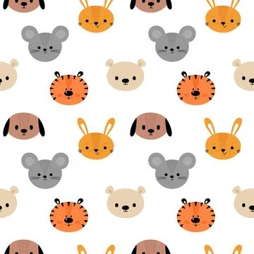 Childish seamless pattern with cute smiley animals. Creative baby texture f.. Stock Illustration