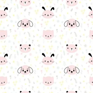 Childish seamless pattern with cute smiley animals. Creative baby texture f.. Stock Illustration