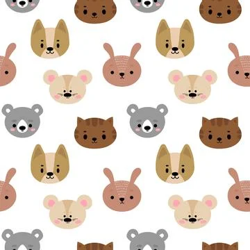 Childish seamless pattern with cute smiley animals. Creative baby texture f.. Stock Illustration
