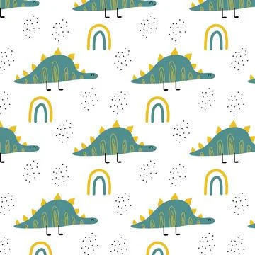 Childish seamless pattern with dinosaur Stock Illustration