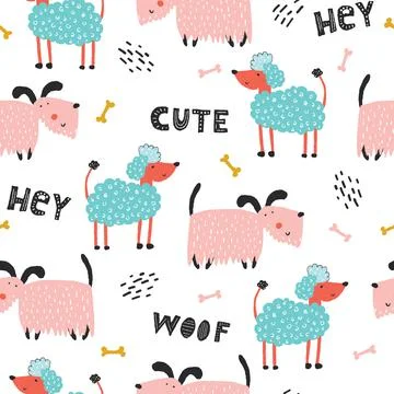 Childish seamless pattern with funny creative dogs. Creative childish texture in 스톡 일러스트