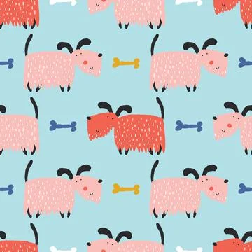 Childish seamless pattern with funny creative dogs. Creative childish texture in Stockillustratie