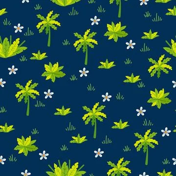 Childish seamless pattern with funny cute dinosaurs forest cartoon style Stock Illustration