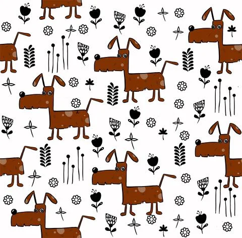 Childish seamless pattern with hand drawn dogs. Stock Illustration