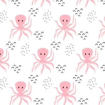 Childish seamless pattern with octopus. Stock Illustration