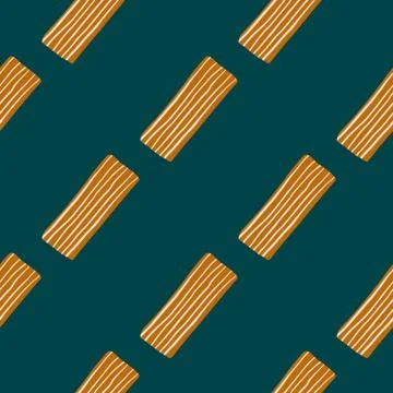 Childish seamless pattern with orange-lined rectangles. Dark green background Stock Illustration