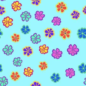 Childish seamless pattern with small flowers. Floral pattern on a blue backgr Stock Illustration