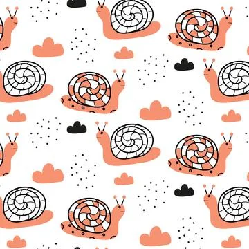 Childish seamless pattern with snail . Stock Illustration