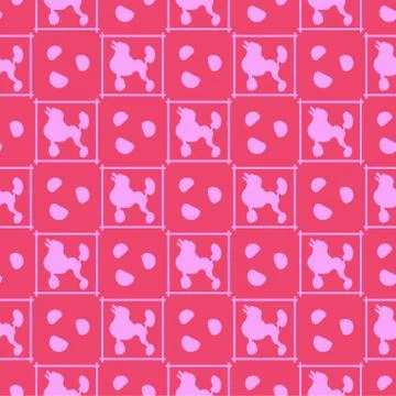 Childish seamless pattern of soft pink stylized contour dog and design elements 스톡 일러스트