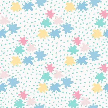 Childish seamless pattern with star shapes. White background with dots and bl イラスト素材