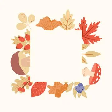 Childish square frame template with floral and forest elements. Suitable for Stock Illustration