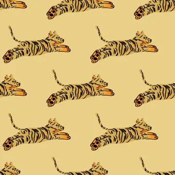 Childish style seamless pattern with simple orange and brown tiger print. Lig イラスト素材
