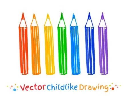 Childlike drawing of pencils Stock Illustration