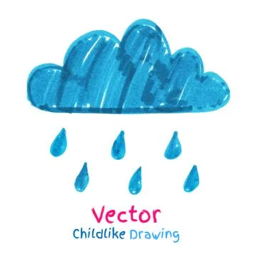 Childlike drawing of rainy cloud Stock Illustration
