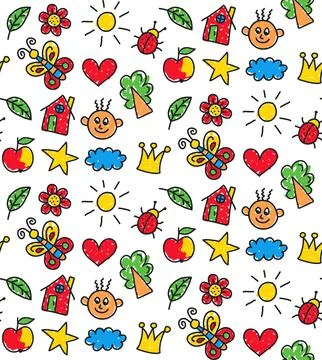 Childlike drawings elements set Stock Illustration